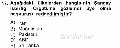 Uluslararası Örgütler 2013 - 2014 Tek Ders Sınavı 17.Soru