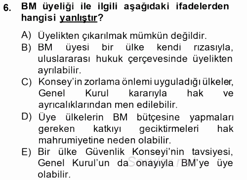 Uluslararası Örgütler 2013 - 2014 Tek Ders Sınavı 6.Soru