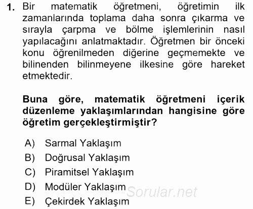 Çocuk Gelişiminde Program 2016 - 2017 Ara Sınavı 1.Soru