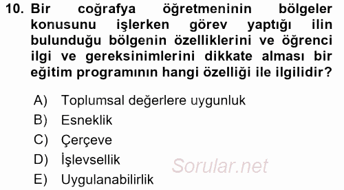 Çocuk Gelişiminde Program 2016 - 2017 Ara Sınavı 10.Soru