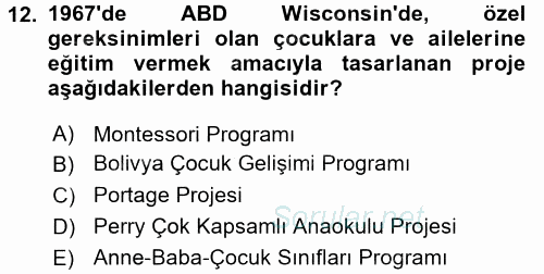 Çocuk Gelişiminde Program 2016 - 2017 Ara Sınavı 12.Soru