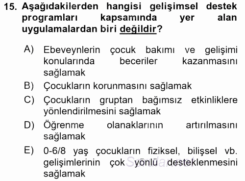 Çocuk Gelişiminde Program 2016 - 2017 Ara Sınavı 15.Soru