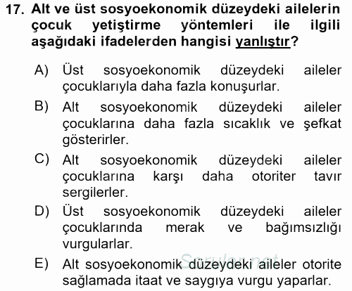 Çocuk Gelişiminde Program 2016 - 2017 Ara Sınavı 17.Soru