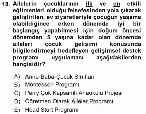 Çocuk Gelişiminde Program 2016 - 2017 Ara Sınavı 18.Soru