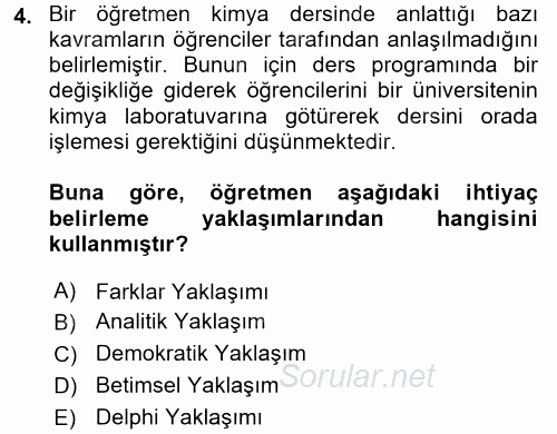 Çocuk Gelişiminde Program 2016 - 2017 Ara Sınavı 4.Soru