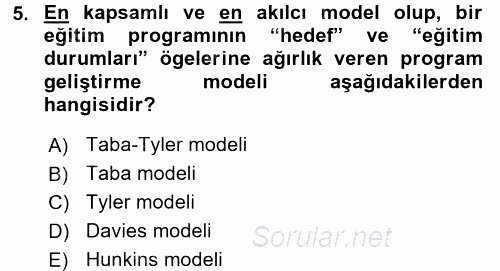 Çocuk Gelişiminde Program 2016 - 2017 Ara Sınavı 5.Soru