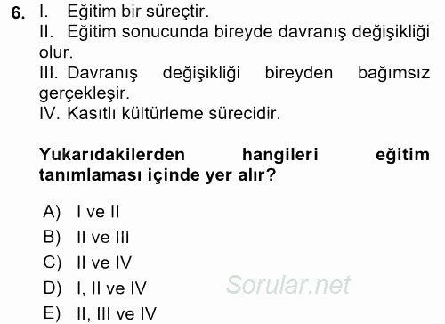 Çocuk Gelişiminde Program 2016 - 2017 Ara Sınavı 6.Soru