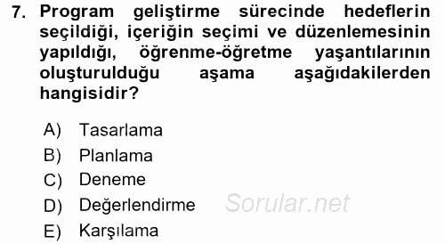 Çocuk Gelişiminde Program 2016 - 2017 Ara Sınavı 7.Soru