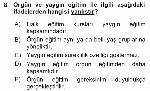 Çocuk Gelişiminde Program 2016 - 2017 Ara Sınavı 8.Soru