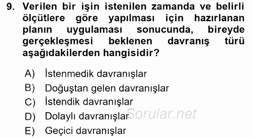 Çocuk Gelişiminde Program 2016 - 2017 Ara Sınavı 9.Soru