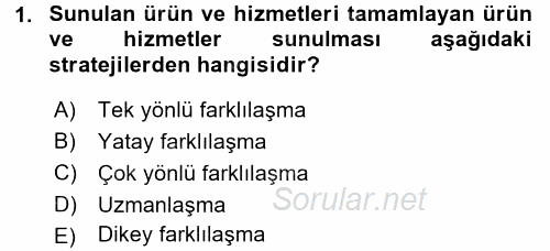 Perakende Yönetimi 2015 - 2016 Dönem Sonu Sınavı 1.Soru