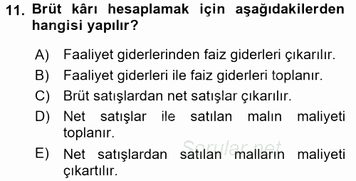 Perakende Yönetimi 2015 - 2016 Dönem Sonu Sınavı 11.Soru