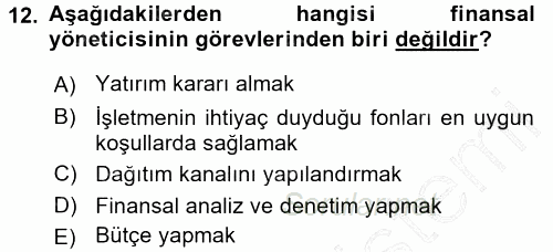 Perakende Yönetimi 2015 - 2016 Dönem Sonu Sınavı 12.Soru