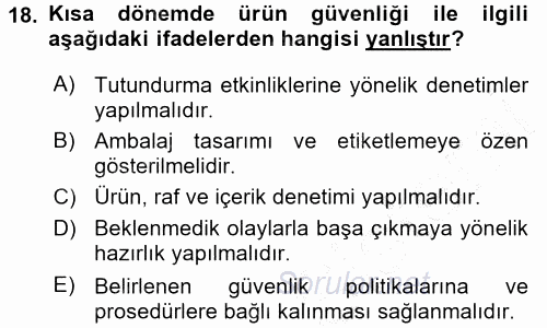 Perakende Yönetimi 2015 - 2016 Dönem Sonu Sınavı 18.Soru