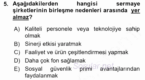 Şirketler Muhasebesi 2016 - 2017 3 Ders Sınavı 5.Soru