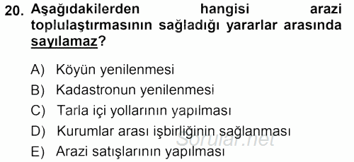 Tarımsal Yapılar ve Sulama 2013 - 2014 Tek Ders Sınavı 20.Soru