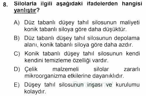 Tarımsal Yapılar ve Sulama 2013 - 2014 Tek Ders Sınavı 8.Soru