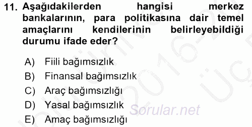 Ekonominin Güncel Sorunları 2016 - 2017 3 Ders Sınavı 11.Soru