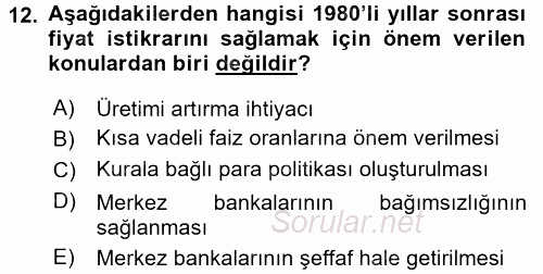 Ekonominin Güncel Sorunları 2016 - 2017 3 Ders Sınavı 12.Soru