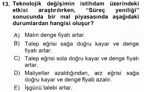 Ekonominin Güncel Sorunları 2016 - 2017 3 Ders Sınavı 13.Soru