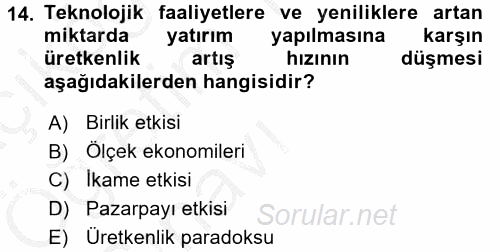 Ekonominin Güncel Sorunları 2016 - 2017 3 Ders Sınavı 14.Soru