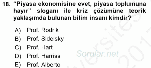 Ekonominin Güncel Sorunları 2016 - 2017 3 Ders Sınavı 18.Soru