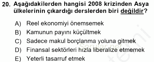 Ekonominin Güncel Sorunları 2016 - 2017 3 Ders Sınavı 20.Soru