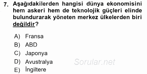 Ekonominin Güncel Sorunları 2016 - 2017 3 Ders Sınavı 7.Soru