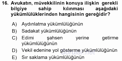 Avukatlık Ve Noterlik Hukuku 2015 - 2016 Ara Sınavı 16.Soru