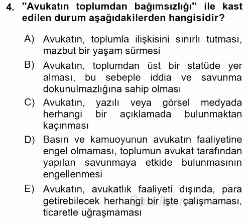 Avukatlık Ve Noterlik Hukuku 2015 - 2016 Ara Sınavı 4.Soru