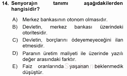 İktisada Giriş 2 2016 - 2017 Dönem Sonu Sınavı 14.Soru