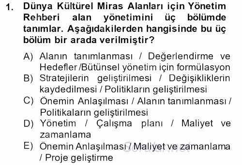 Arkeolojik Alan Yönetimi 2013 - 2014 Dönem Sonu Sınavı 1.Soru