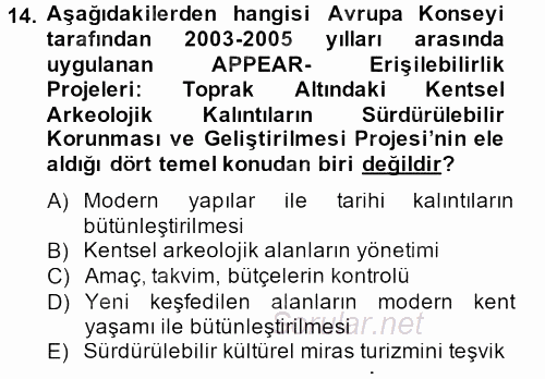 Arkeolojik Alan Yönetimi 2013 - 2014 Dönem Sonu Sınavı 14.Soru