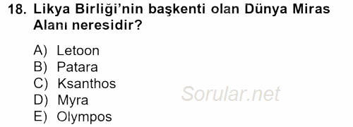 Arkeolojik Alan Yönetimi 2013 - 2014 Dönem Sonu Sınavı 18.Soru