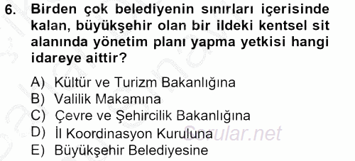 Arkeolojik Alan Yönetimi 2013 - 2014 Dönem Sonu Sınavı 6.Soru
