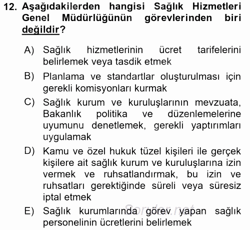 Sosyal Hizmet Kuruluşları 2015 - 2016 Tek Ders Sınavı 12.Soru