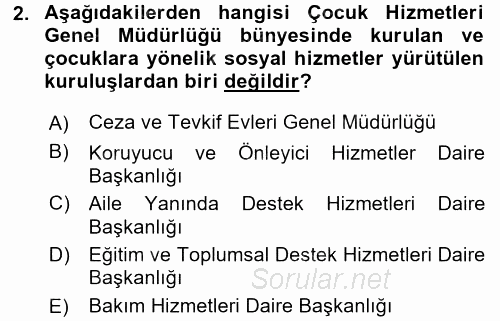 Sosyal Hizmet Kuruluşları 2015 - 2016 Tek Ders Sınavı 2.Soru