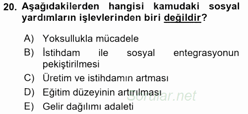 Sosyal Hizmet Kuruluşları 2015 - 2016 Tek Ders Sınavı 20.Soru