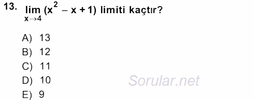 Matematik 1 2014 - 2015 Tek Ders Sınavı 13.Soru