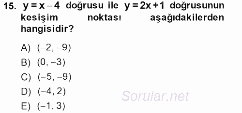 Matematik 1 2014 - 2015 Tek Ders Sınavı 15.Soru