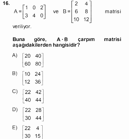 Matematik 1 2014 - 2015 Tek Ders Sınavı 16.Soru