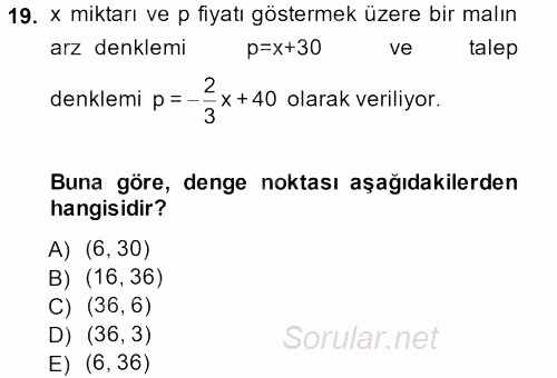 Matematik 1 2014 - 2015 Tek Ders Sınavı 19.Soru