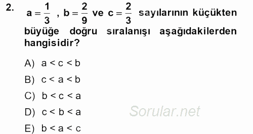 Matematik 1 2014 - 2015 Tek Ders Sınavı 2.Soru