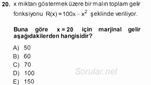 Matematik 1 2014 - 2015 Tek Ders Sınavı 20.Soru