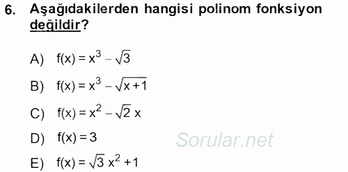 Matematik 1 2014 - 2015 Tek Ders Sınavı 6.Soru