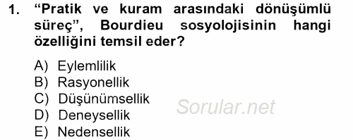 Sosyolojide Yakın Dönem Gelişmeler 2014 - 2015 Tek Ders Sınavı 1.Soru