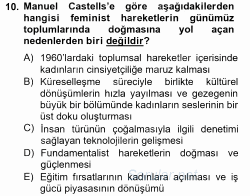 Sosyolojide Yakın Dönem Gelişmeler 2014 - 2015 Tek Ders Sınavı 10.Soru