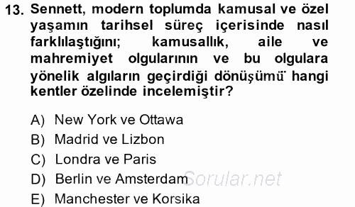 Sosyolojide Yakın Dönem Gelişmeler 2014 - 2015 Tek Ders Sınavı 13.Soru