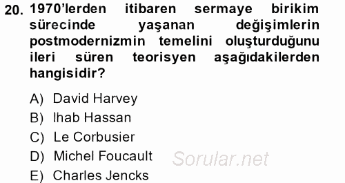 Sosyolojide Yakın Dönem Gelişmeler 2014 - 2015 Tek Ders Sınavı 20.Soru