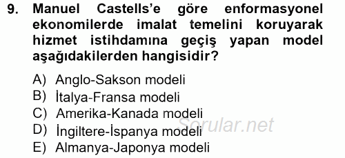 Sosyolojide Yakın Dönem Gelişmeler 2014 - 2015 Tek Ders Sınavı 9.Soru